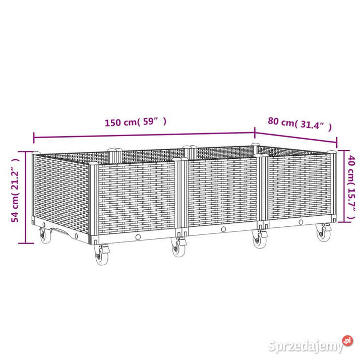 Donica ogrodowa na kółkach szara 150x80x54 PP mazowieckie sprzedam