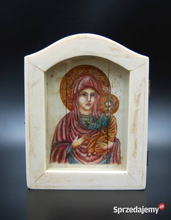 Piękna kapliczka z kości Madonna z Dzieciątkiem Antyki