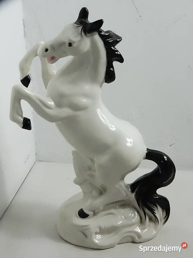 Duża ceramiczna figurka KOŃ stający dęba Vintage Figurki i rzeźby lubelskie Biłgoraj