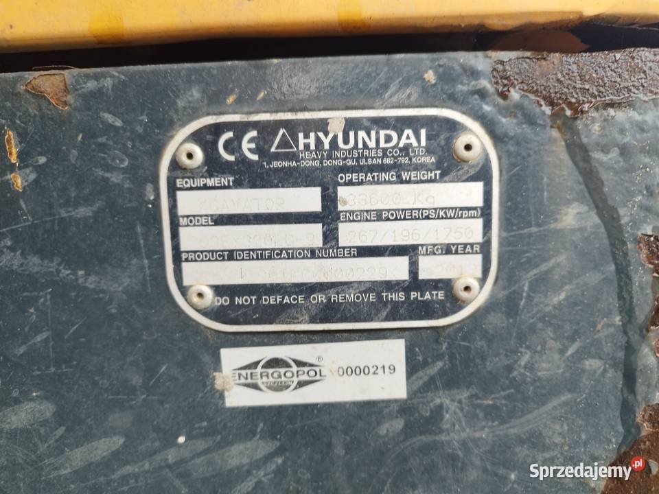 Syndyk sprzeda koparkę gąsienicową HYUNDAI Szczecin sprzedam