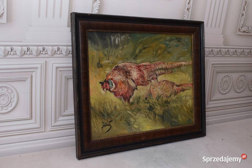 J Fałat Dwa Bażanty Kuropatwy Las Natura Stary Malarstwo Kraków sprzedam