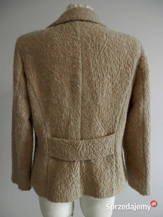 Marynarka Wełniana Beżowa Żakardowa Camelowa