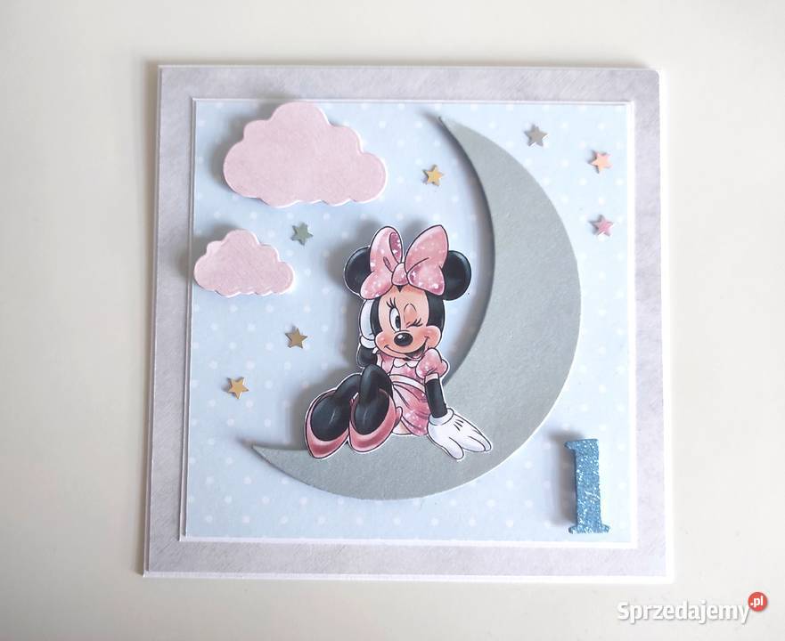 Kartka ręcznie robiona na urodziny Myszka Minnie Rękodzieło łódzkie Łódź