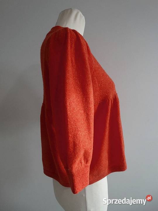 Sweter Kardigan Wełna z Kaszmirem Trapezowy o czerwony