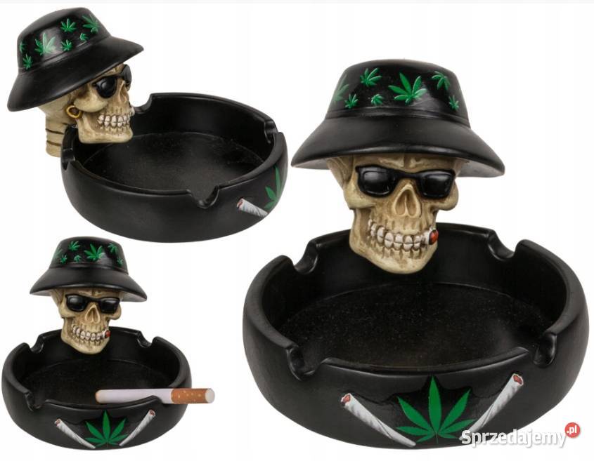 Popielniczka z Figurą Czaszki w Liściach Marychy Ostrowy nad Okszą