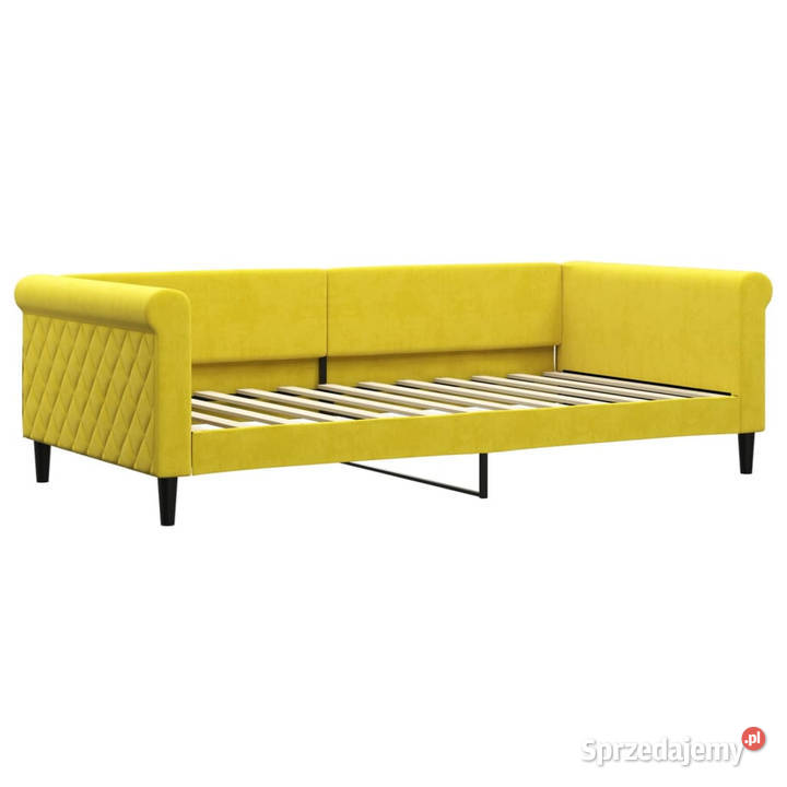 Sofa z funkcją spania żółta obita aksamitem mazowieckie