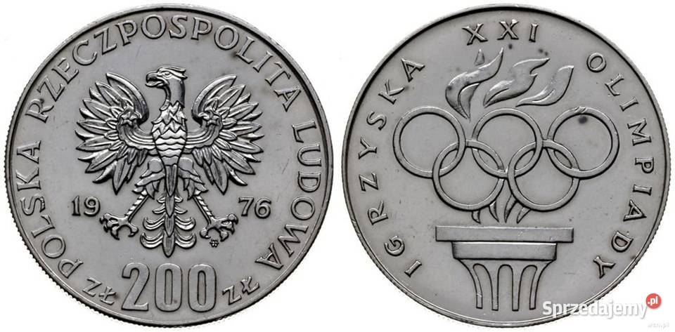 Moneta 200 zł 1976 r. •	XXI IGRZYSKA OLIMPIADY