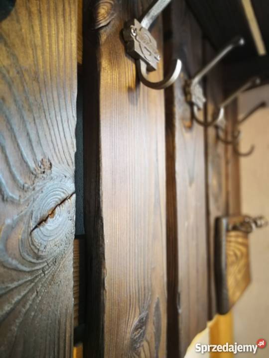 Wieszak drewniany vintage rustykalny loft ogniem Krasów