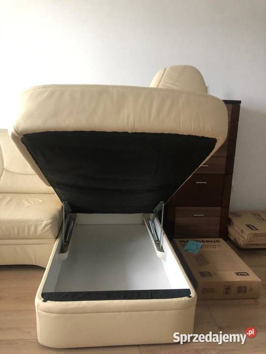 Narożnik ze skóry naturalnej z funkcją spania skóra Chojnice