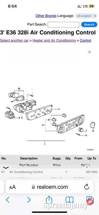 Panel klimatyzacji BMW E36 64111387340 Warszawa sprzedam