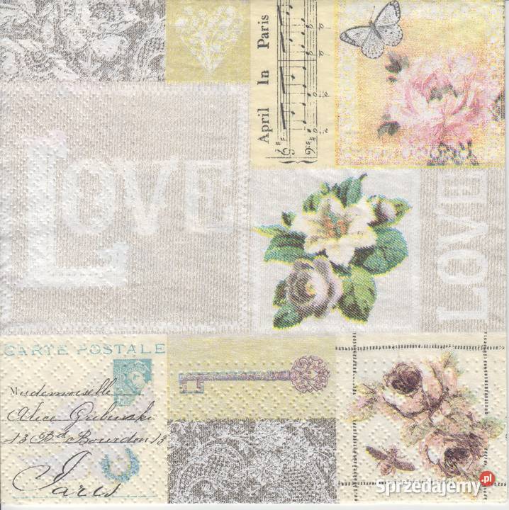 Dekupaż serwetkikwiaty love rower retro Rękodzieło