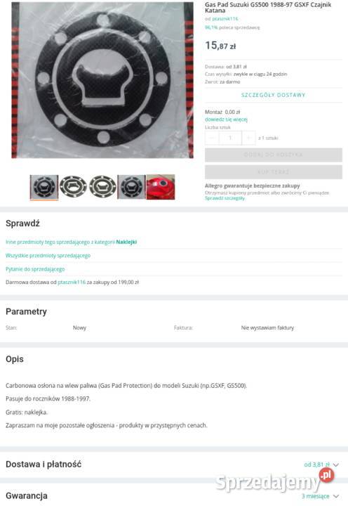 Gas Pad Suzuki GS500 198897 GSXF Czajnik Katana Poznań sprzedam