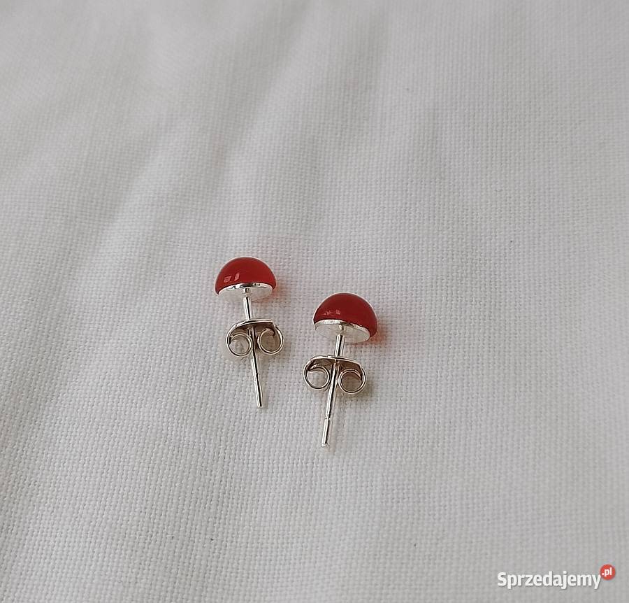 kolczyki srebrne sztyfty karneolem 6mm srebro Suwałki