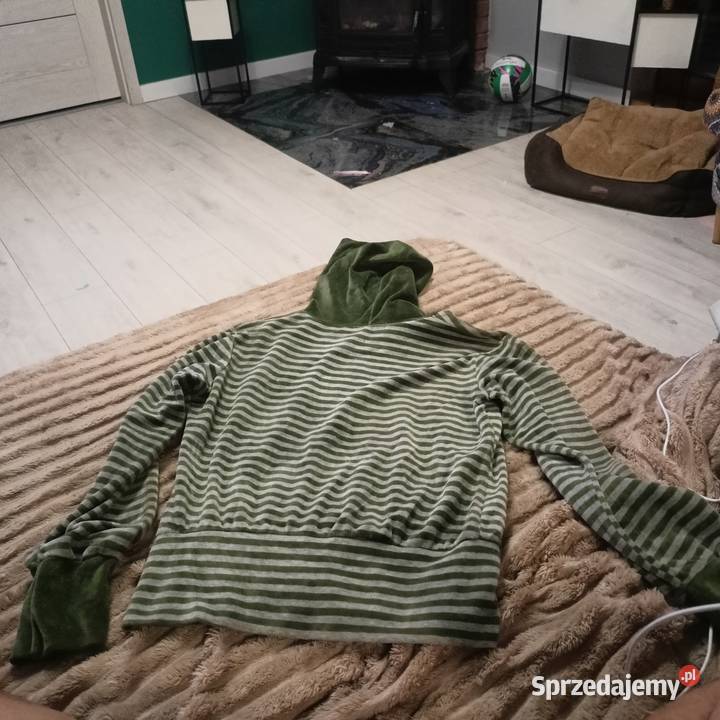 Welurowa bluza z kapturem w paski vintage Y2K Bralin sprzedam