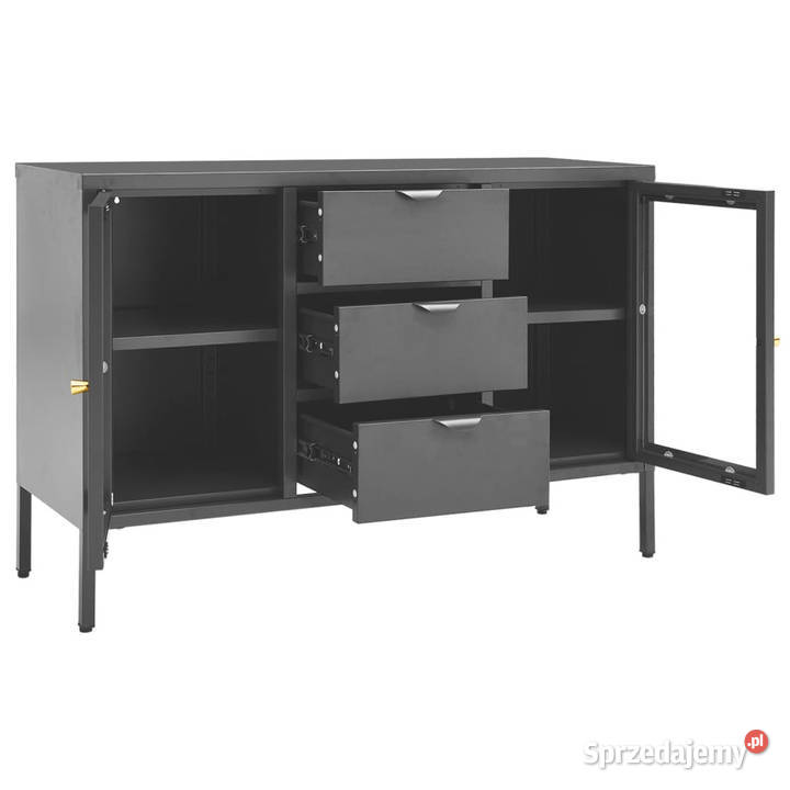 Komoda antracytowa 105x35x70 stal i szkło Warszawa