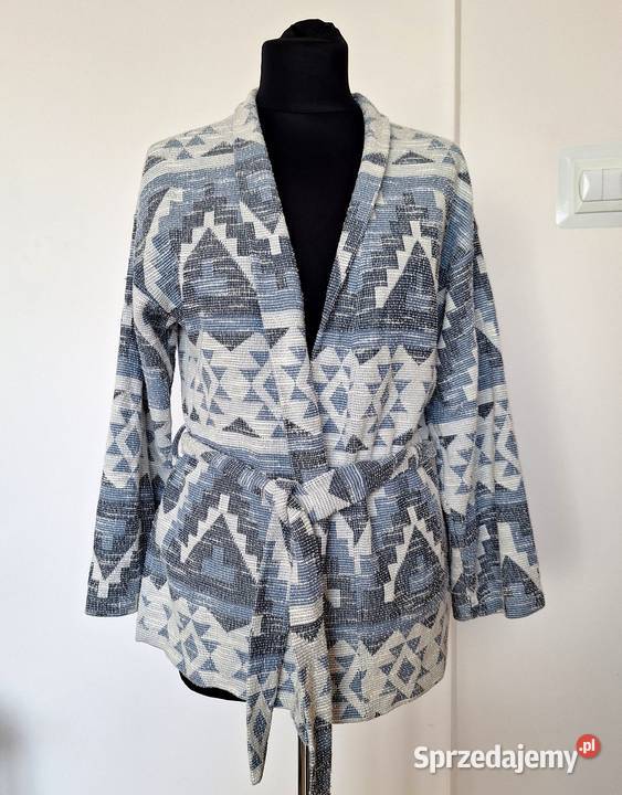 Błękitne kimono trencz w etniczne wzory 40 niebieski Kraków