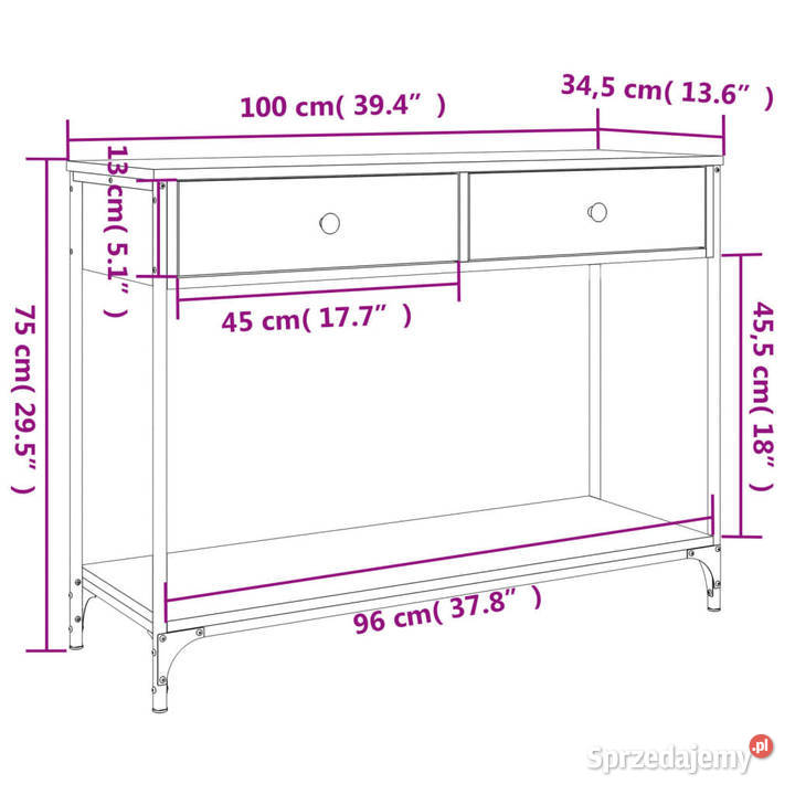 Stolik konsolowy czarny 100x345x75 WM834170