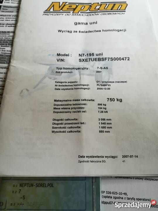 Przyczepka Neptun 750 zarejestrowana Kościan sprzedam