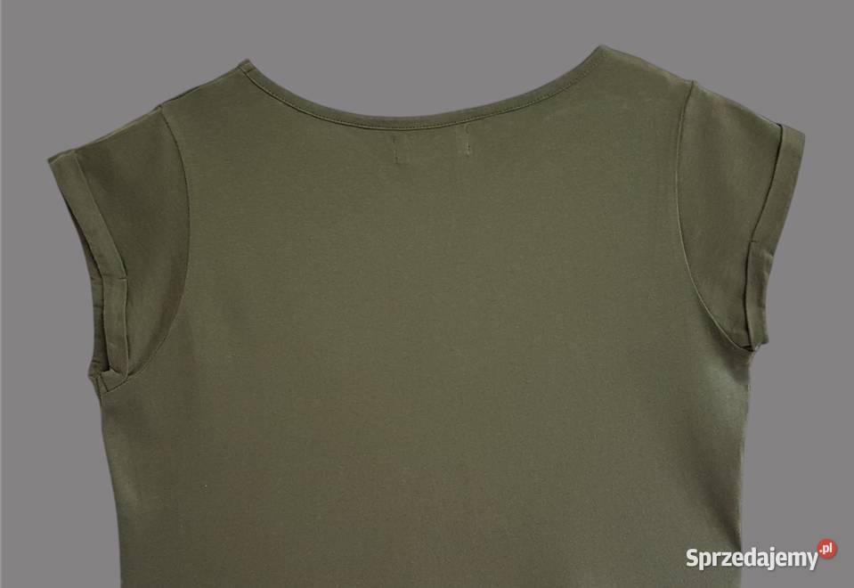Damska bluzka bawełniana zielona z krótkim Bez wzoru Chrzanów