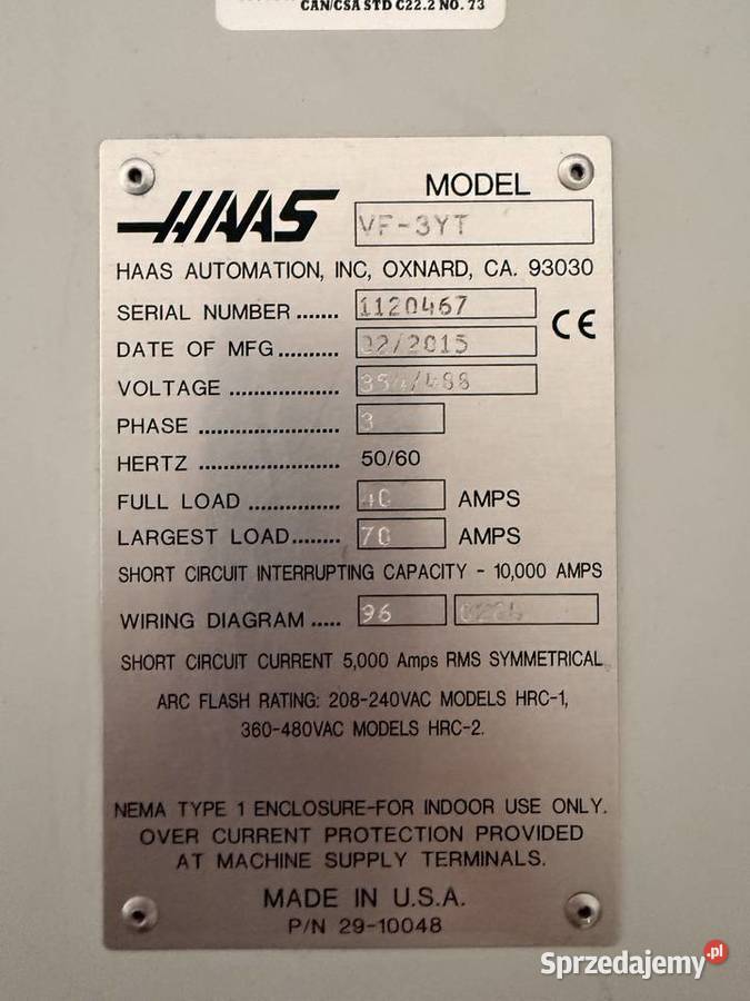 Maszyna CNC Haas VF3 YT Produkcja Żywiec