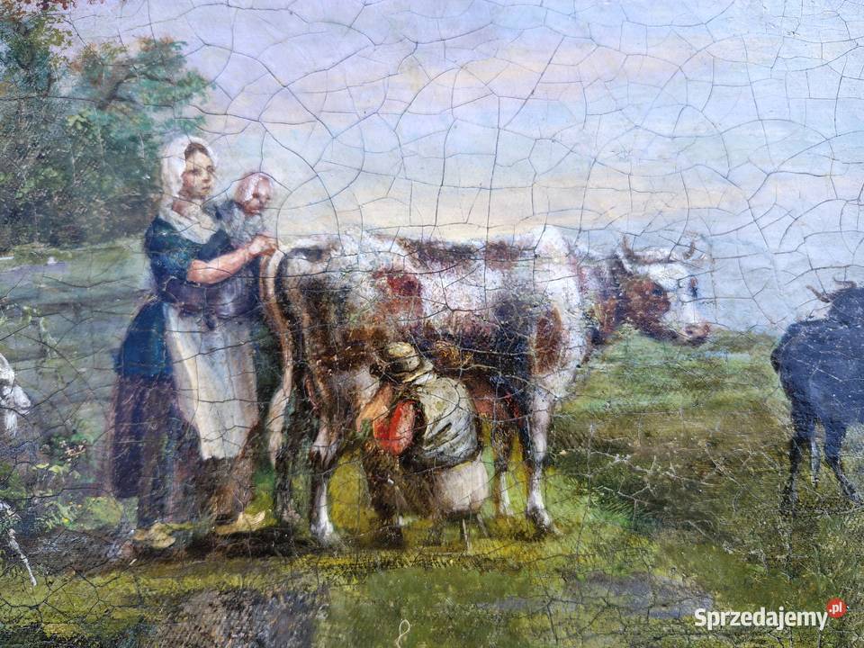 stary obraz olejny Pastwisko Kartuzy