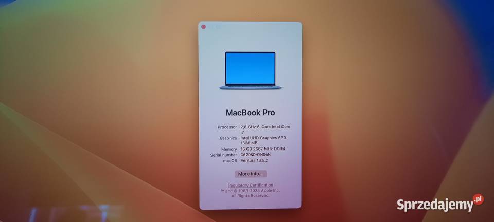 MacBook Pro 16 Touch Bar i7 16GB512GB SSDRetina sprzedam