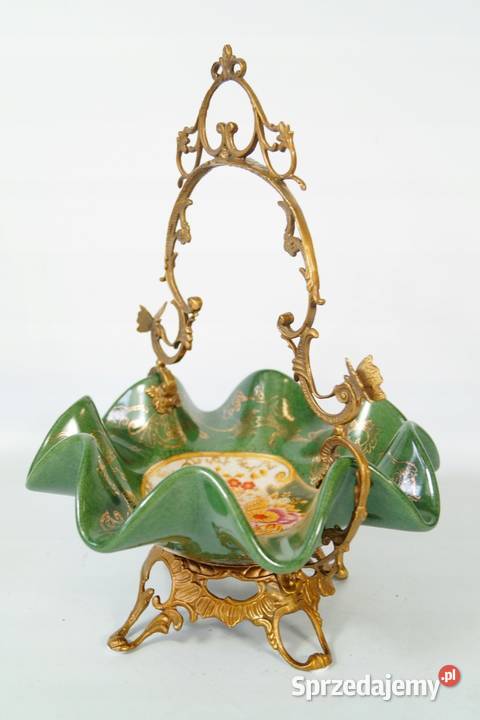 Patera koszyk porcelana z brązem zielony Gizałki