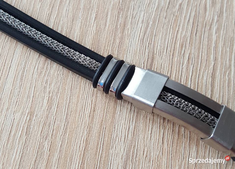 132 Nowa bransoletka męska czarno srebrna Zegarki i Biżuteria Szczecin sprzedam