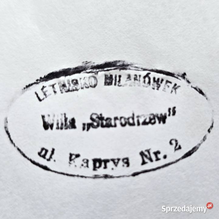 Przedwojenna pieczątka z Willi Starodrzew w Pozostałe mazowieckie Bronisze