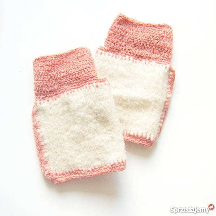Wełniane mitenkimitenki z wełnykremowe mitenki śląskie Katowice