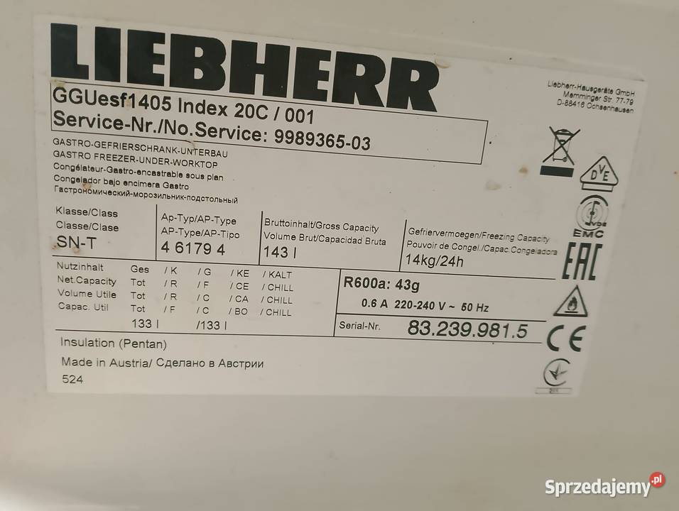 Szafa mroźnicza podblatowa Liebherr GGUesf 1405 Wrocław