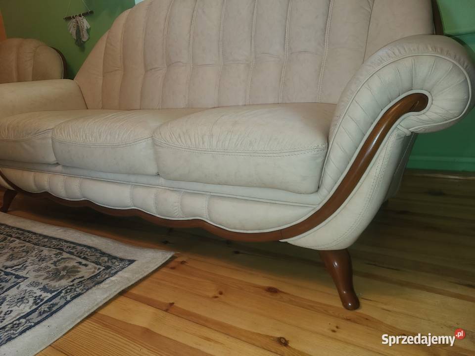 ładny komplet wypoczynkowy włoski ze skóry 95cm Sypniewo