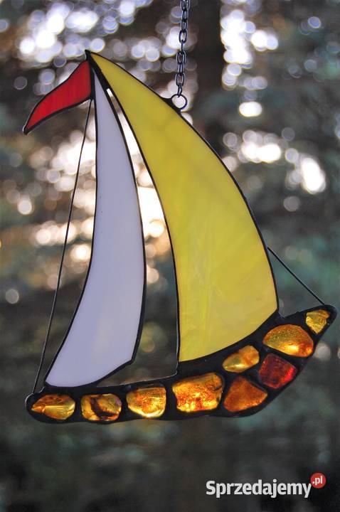 Żaglówka łódź z bursztynem bałtyckim witraż wielokolorowy Witraże Lublin