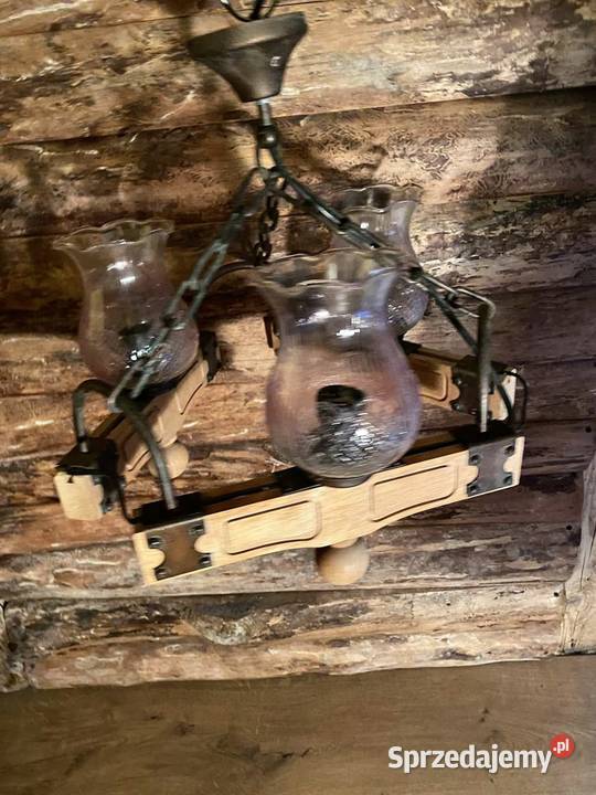 Lampa żyrandol drewniany z łańcuchem miedziana Oświetlenie Szczecinek