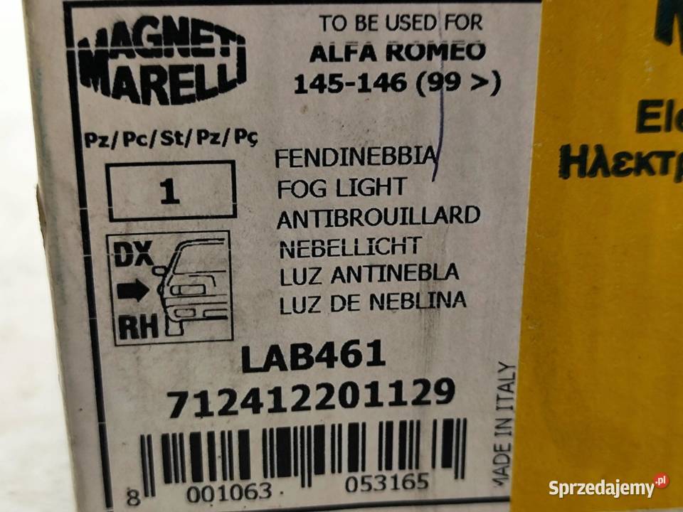 LAMPA HALOGEN PRAWY ALFA ROMEO 145 146 9501 Części samochodowe