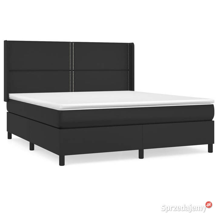 Łóżko z Materacem Kontynentalne Czarne Ekoskóra 128cm
