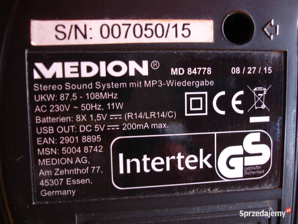 Radiomagnetofon z CD MEDION MD 84778 Zielona Góra sprzedam