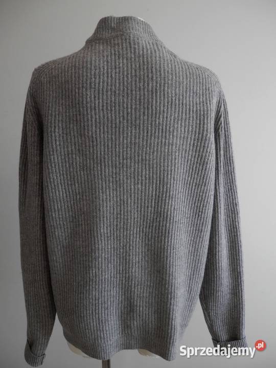 Sweter Wełniany Wełna Kaszmir Szary Rozpinany z Łomża