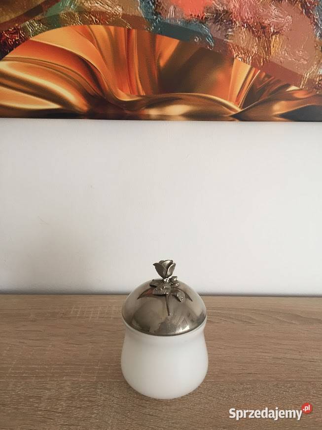 Pojemnik z różą lata 60 te szkło metal