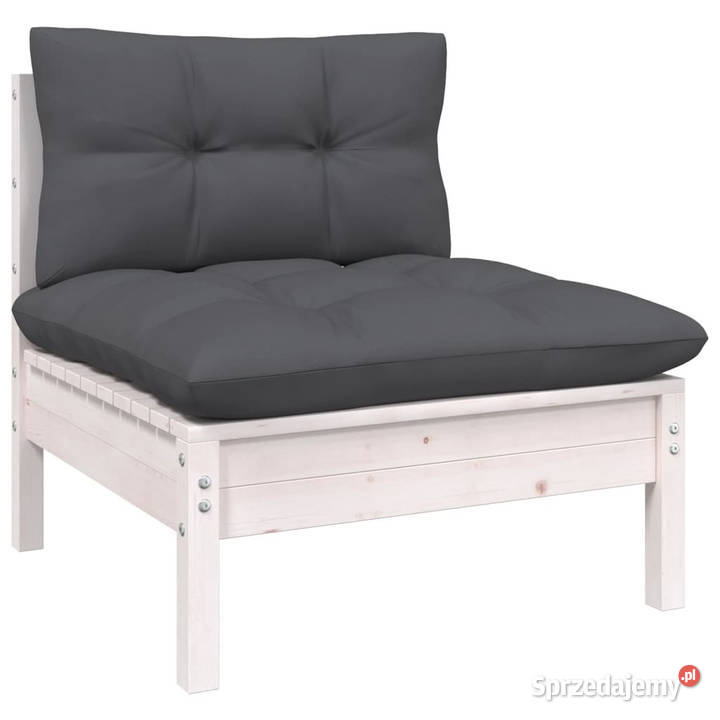 2osobowa sofa ogrodowa z poduszkami biała drewno