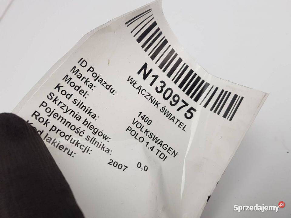 WŁĄCZNIK ŚWIATEŁ 6Q0941531B POLO 14 TDI osobowe kujawsko-pomorskie Lipno