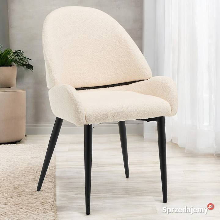 Krzesło Tapicerowane Bergamo Boucle Jasnobeżowe Krzesła Tarchały Małe