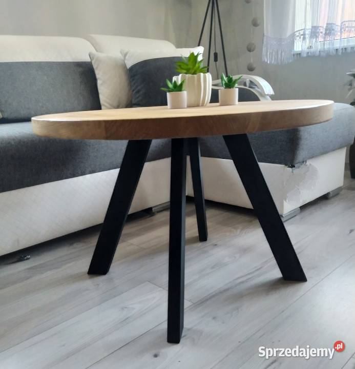 Stolik kawowy okrągły dąb lity 70 loft Warszawa