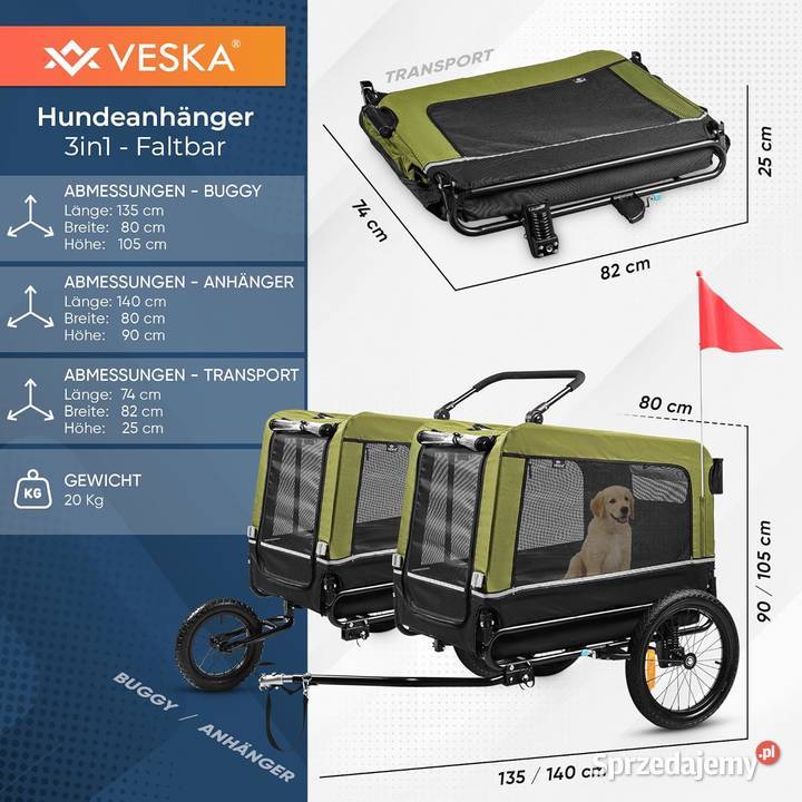 JOGGER PRZYCZEPKA WÓZEK PSA 3W1 VESKA DE DUŻA Kalety