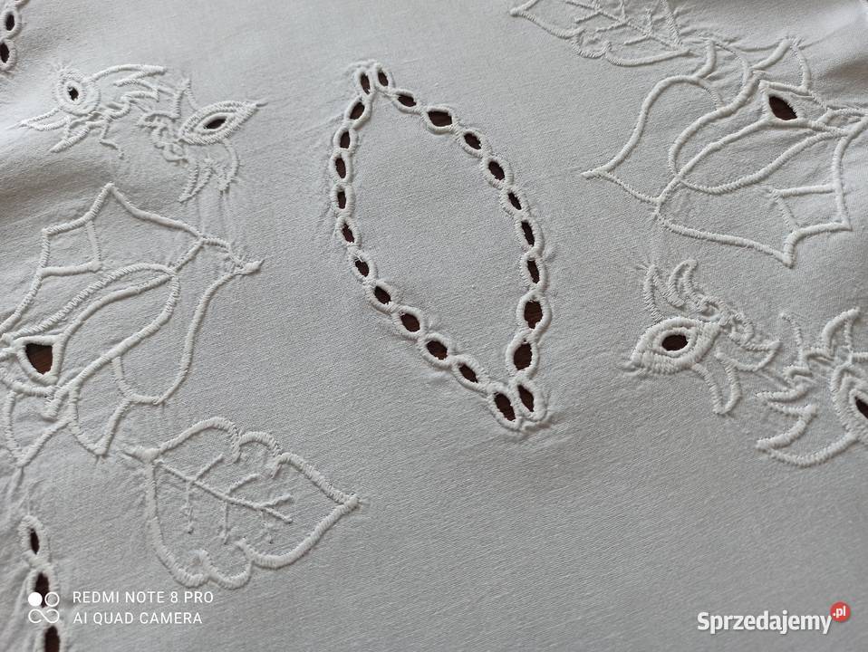 Bieżnik obrus bawełna haft Richelieu PRL