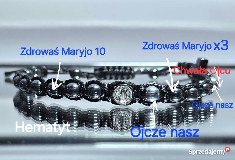 BRANSOLETKA RÓŻANIEC KAMIEŃ STAL MEDALIK Ś sprzedam