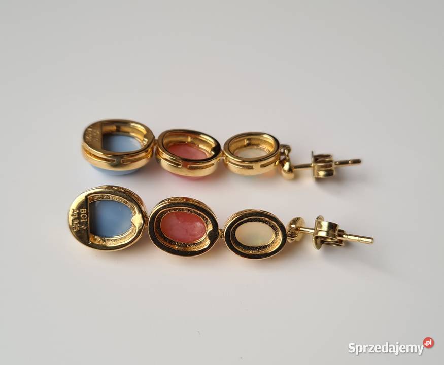 Kolczyki srebro 925 złocone opale naturalne Otwock sprzedam