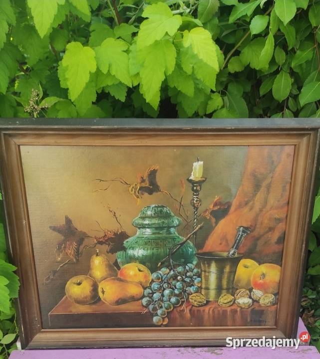 MARTWA NATURA OBRAZ W DREWNIANEJ RAMIE OLEODRUK Pabianice