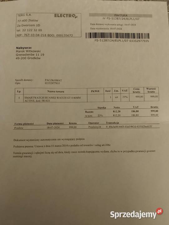 Huawei Watch GT 4 Active z gwarancja Elektronika Grodków