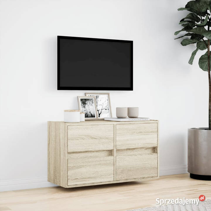 Ścienna szafka TV z LED dąb sonoma 80x31x45 Warszawa